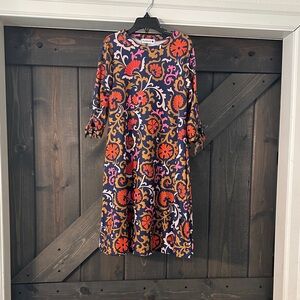 Girl’s Vince Camuto Navy Floral Midi Dress with Orange Accents